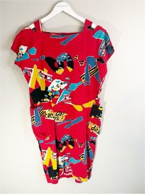 Vtg KANSAI YAMAMOTO Women’s Red Avant Garde Pop Art Graphic Print Dress M *READ*